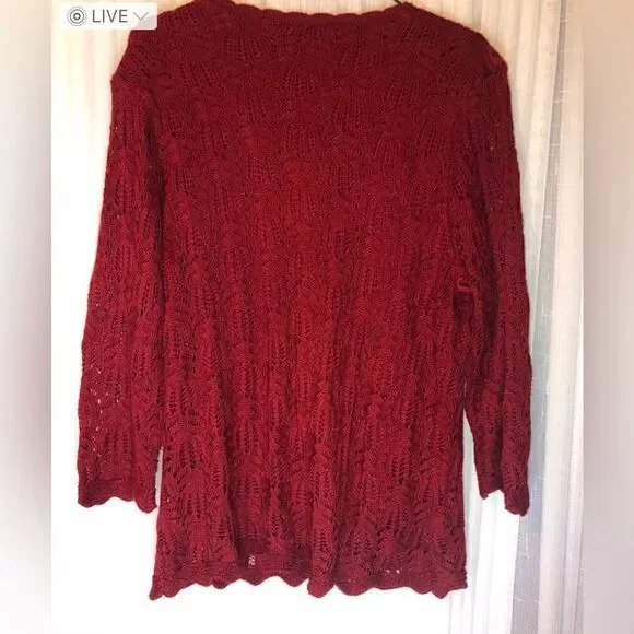 CATO Red Crochet Lined Red Long Sleeves Sweater. Large - Picture 4 of 5
